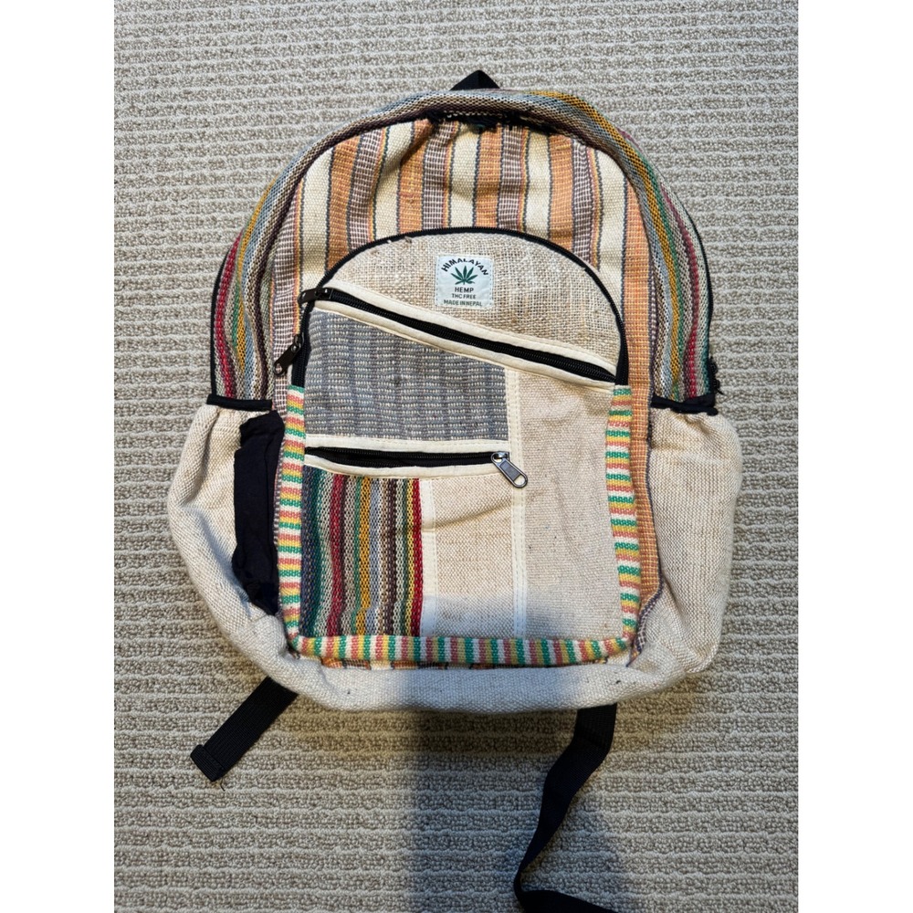 Himalayan Hemp Backpack Nepal Striped Patchwork Boho Woven Multi-Color Bag‎